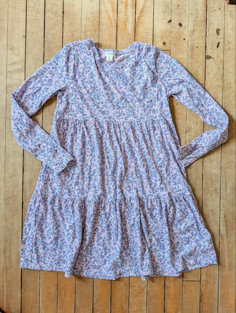 Crewcuts Pink Floral Tiered Long-Sleeve Dress